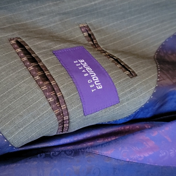 Ted Baker Endurance Striped Suit Jacket Blazer 38R Gray Purple wool crisp - Picture 6 of 8